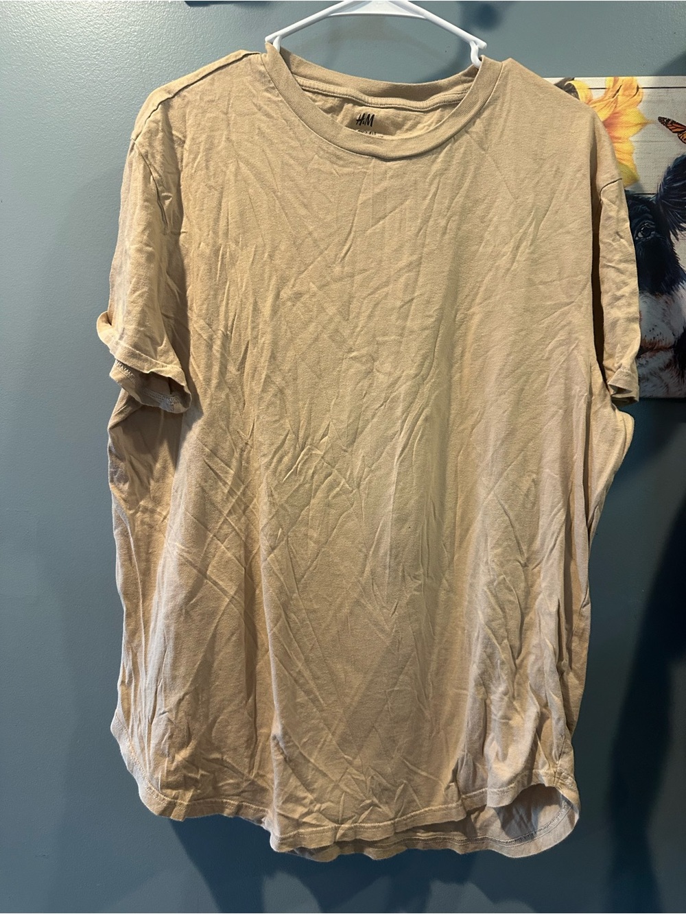 H&M Men’s Light Beige Crew Neck Short Sleeve Tee